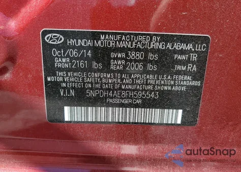 2015 Hyundai Elantra Se from USA, damaged, VIN 5NPDH4AE8FH595543